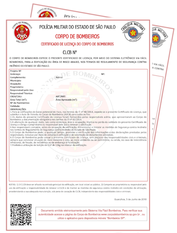 CLCB Certificado de Licença do Corpo de Bombeiros